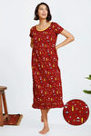 Zivame Beach Party Butter-Soft Poly Knit Mid Length Nightdress - Maroon Print — thumbnail 1