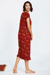 Zivame Beach Party Butter-Soft Poly Knit Mid Length Nightdress - Maroon Print — thumbnail 3