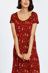 Zivame Beach Party Butter-Soft Poly Knit Mid Length Nightdress - Maroon Print — thumbnail 4