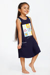 Zivame Beach Party Kids Knit Cotton Knee Length Nightdress - Navy Print — thumbnail 1