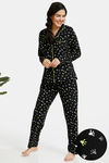 Zivame Tropical Animal Print Butter-Soft Poly Knit Pyjama Set - Black — thumbnail 1