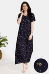 Zivame Summer Chintz Rayon Full Length Nightdress - Navy — thumbnail 1