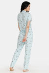 Zivame Summer Chintz Floral Print Rayon Pyjama Set - Blue — thumbnail 3