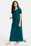 Zivame Dark Blooms Knit Cotton Full Length Nightdress - Olive Green — thumbnail 1