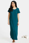 Zivame Dark Blooms Knit Cotton Full Length Nightdress - Olive Green — thumbnail 2