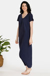 Zivame Dark Blooms Knit Cotton Full Length Nightdress - Navy — thumbnail 2