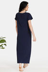 Zivame Dark Blooms Knit Cotton Full Length Nightdress - Navy — thumbnail 3