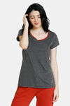 Zivame Stripes And Fun Knit Cotton Top - Dark Grey — thumbnail 1