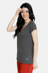 Zivame Stripes And Fun Knit Cotton Top - Dark Grey — thumbnail 2