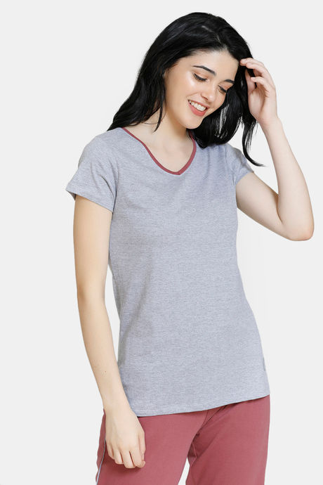 Zivame Stripes And Fun Cotton Sleep Top - Grey thumbnail