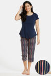 Zivame Stripes And Fun Knit Cotton Blend Capri Set - Navy — thumbnail 1