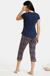Zivame Stripes And Fun Knit Cotton Blend Capri Set - Navy — thumbnail 3