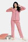 Zivame Stripes And Fun Knit Cotton Pyjama Set - Peach — thumbnail 1