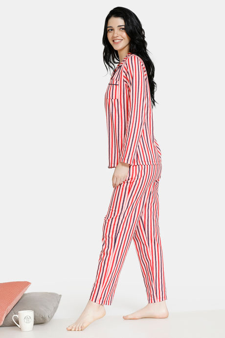 Zivame Stripes And Fun Knit Cotton Pyjama Set - Peach — image 2