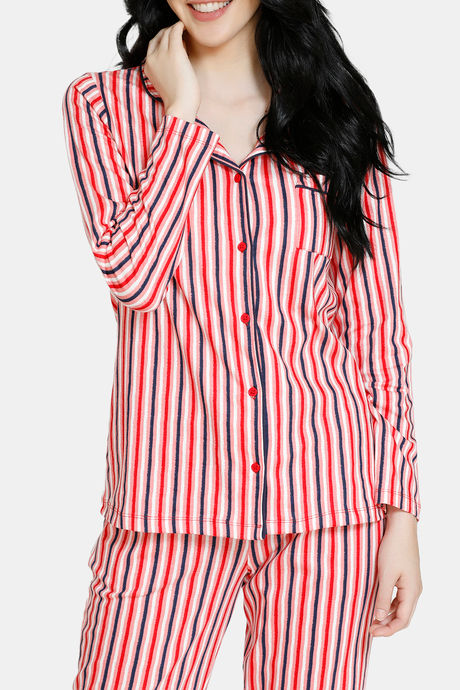 Zivame Stripes And Fun Knit Cotton Pyjama Set - Peach — image 4