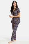 Zivame Stripes And Fun Knit Cotton Pyjama Set - Navy — thumbnail 2