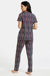 Zivame Stripes And Fun Knit Cotton Pyjama Set - Navy — thumbnail 3