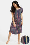 Zivame Stripes And Fun Knit Cotton Mid Length Nightdress - Navy — thumbnail 1