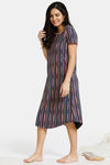 Zivame Stripes And Fun Knit Cotton Mid Length Nightdress - Navy — thumbnail 2