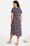 Zivame Stripes And Fun Knit Cotton Mid Length Nightdress - Navy — thumbnail 3