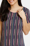 Zivame Stripes And Fun Knit Cotton Mid Length Nightdress - Navy — thumbnail 4