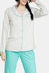 Zivame Pop Fresh Knit Cotton Pyjama Set - Green — thumbnail 5