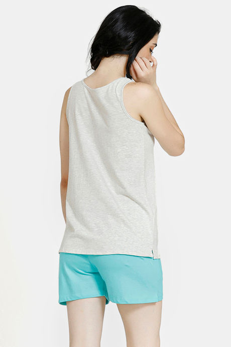 Zivame Pop Fresh Knit Cotton Shorts Set - Green — image 3