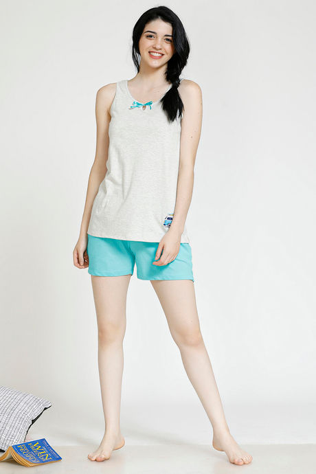 Zivame Pop Fresh Knit Cotton Shorts Set - Green — image 4