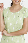 Zivame Paws Knit Cotton Mid Length Nightdress - Green — thumbnail 4