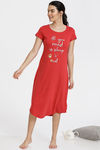 Zivame Paws Knit Cotton Mid Length Nightdress - Red — thumbnail 1