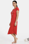 Zivame Paws Knit Cotton Mid Length Nightdress - Red — thumbnail 2