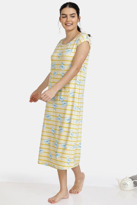 Zivame Paws Butter-Soft Poly knit Mid Length Nightdress - Yellow — image 2