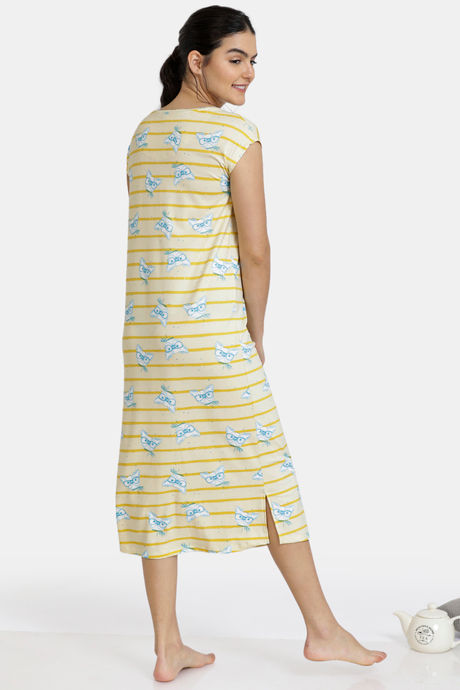 Zivame Paws Butter-Soft Poly knit Mid Length Nightdress - Yellow — image 3