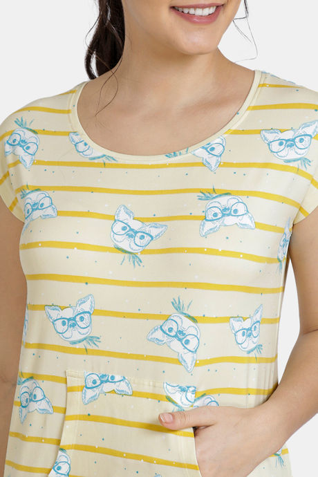Zivame Paws Butter-Soft Poly knit Mid Length Nightdress - Yellow — image 4