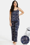 Zivame Floral Fantasy Satin Pyjama Set - Navy — thumbnail 1