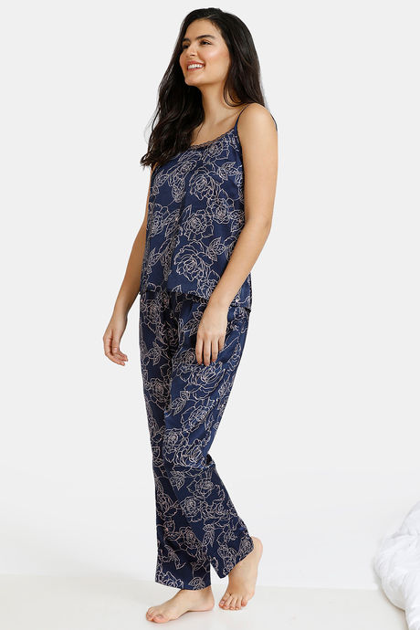 Zivame Floral Fantasy Satin Pyjama Set - Navy — image 2