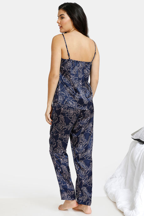 Zivame Floral Fantasy Satin Pyjama Set - Navy — image 3