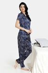 Zivame Floral Fantasy Satin Pyjama Set - Navy — thumbnail 2