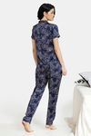Zivame Floral Fantasy Satin Pyjama Set - Navy — thumbnail 3