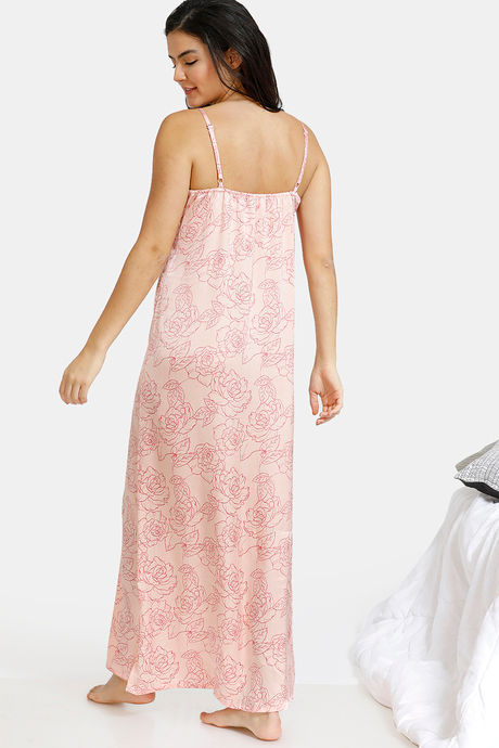 Zivame Floral Fantasy Woven Full Length Nightdress - Lt Pink — image 3