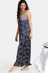 Zivame Floral Fantasy Woven Full Length Nightdress - Navy — thumbnail 2