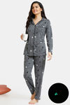 Zivame Spooky Spider-Glow In The Dark Butter-Soft Poly Knit Pyjama Set - Charcoal — thumbnail 1