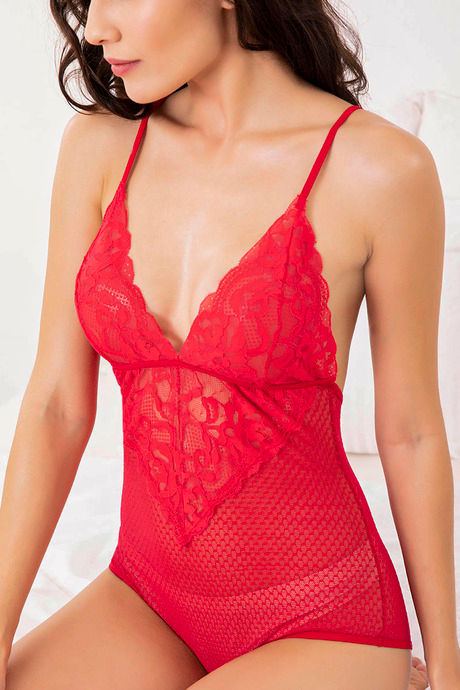 Zivame Lace N Mesh Teddy - Red — image 4