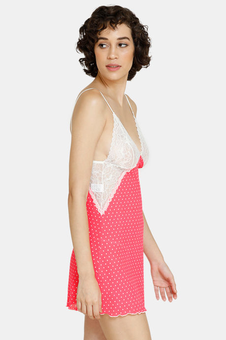 Zivame Lace N Mesh Babydoll With Thong - Peach — image 2