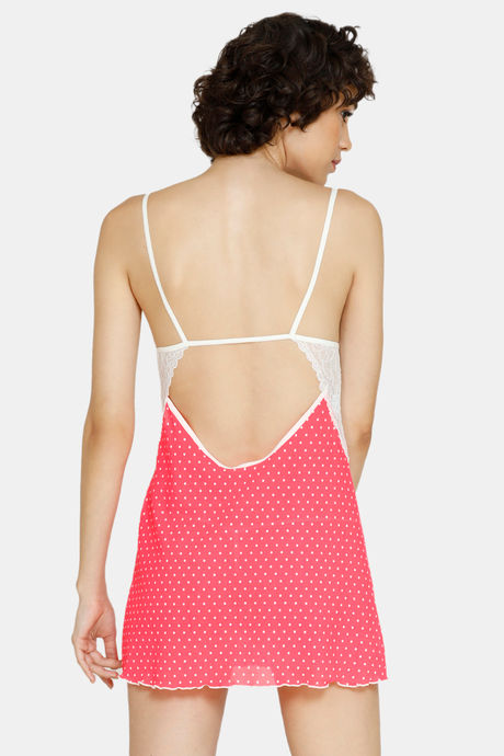 Zivame Lace N Mesh Babydoll With Thong - Peach — image 3