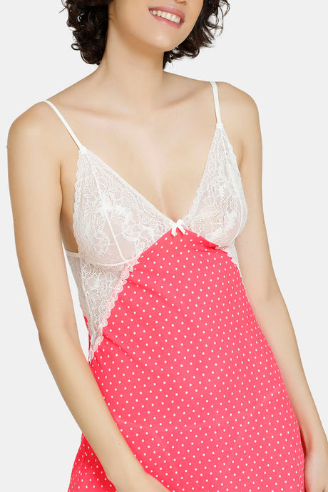 Zivame Lace N Mesh Babydoll With Thong - Peach — image 4