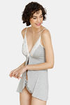 Zivame Lace Trimmed Babydoll With Thong - Grey — thumbnail 2