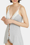 Zivame Lace Trimmed Babydoll With Thong - Grey — thumbnail 4