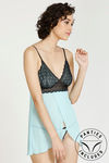 Zivame Lace N Mesh Babydoll With Thong - Mint Blue — thumbnail 1