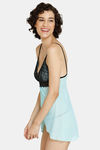 Zivame Lace N Mesh Babydoll With Thong - Mint Blue — thumbnail 2